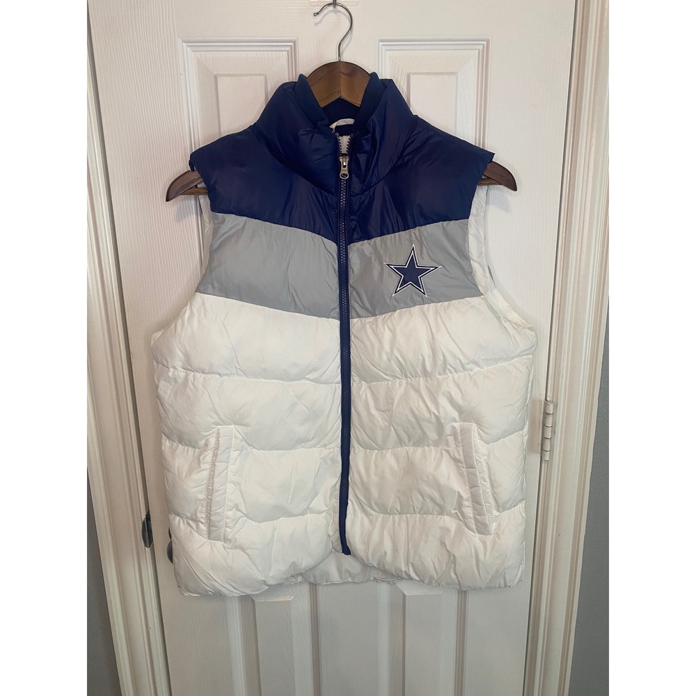NFL Team Apparel Dallas Cowboys Puffer Vest Navy White Grey Women Large